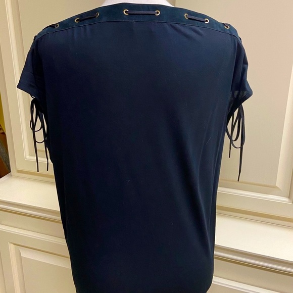 New Polo Ralph Lauren Suede Leather Western Top Laced Bateau Neckline Small - Picture 6 of 12